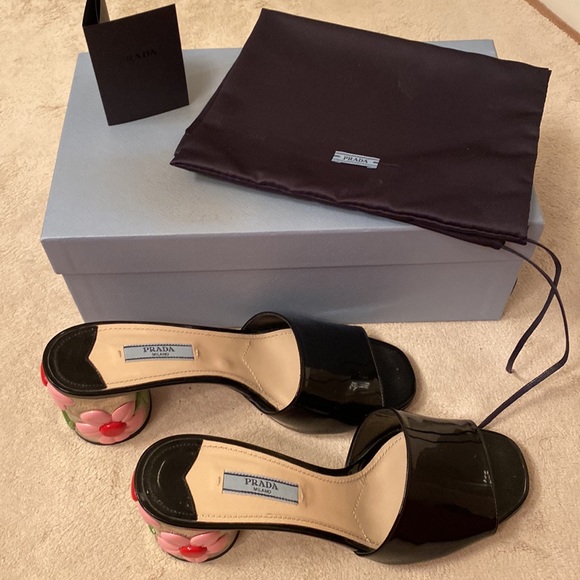 PRADA 65MM FLOWER HEEL SLIDE SIZE 38 - Picture 5 of 8